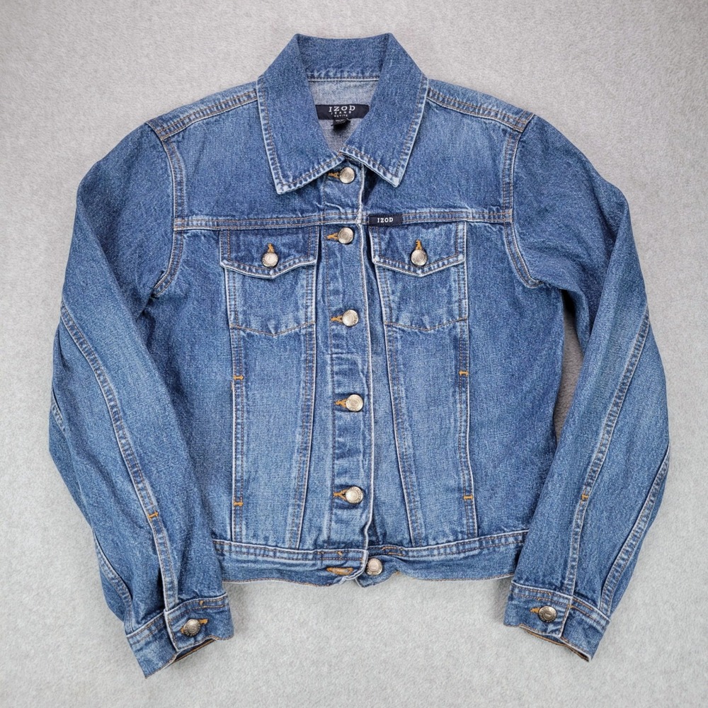 IZOD Jeans Trucker Jacket Womens PS Blue Medium Wash Cotton Petite Denim Y2K